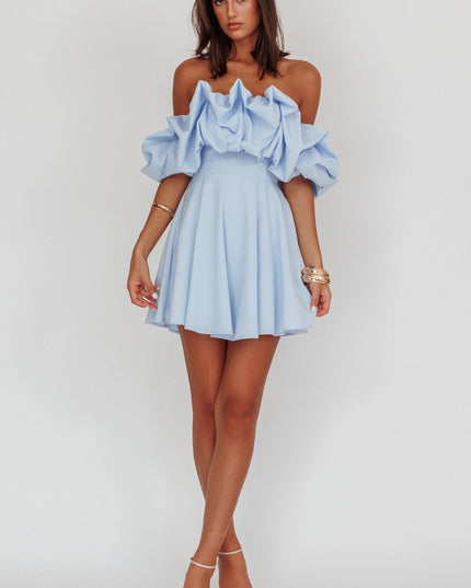 Blue Off-Shoulder A-Line Mini Dress