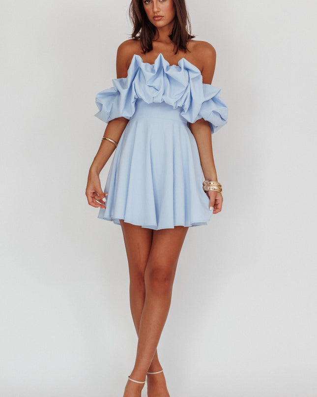 Blue Off-Shoulder A-Line Mini Dress