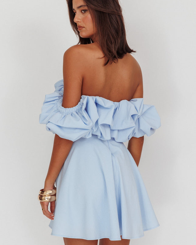 Blue Off-Shoulder A-Line Mini Dress