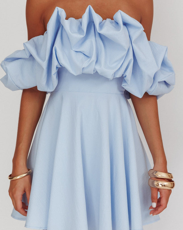 Blue Off-Shoulder A-Line Mini Dress