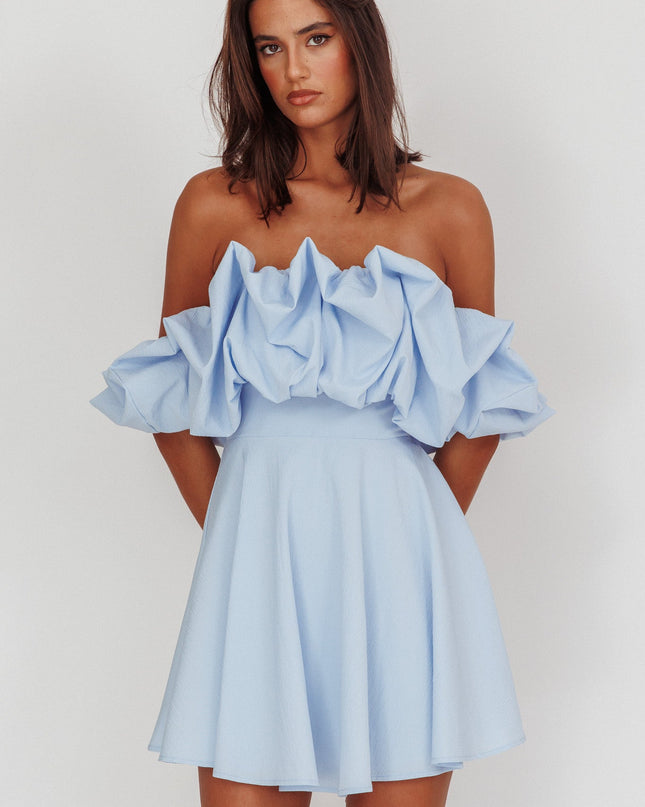 Blue Off-Shoulder A-Line Mini Dress