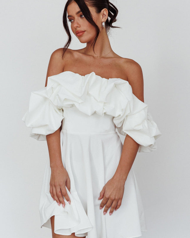 White Off-Shoulder A-Line Mini Dress