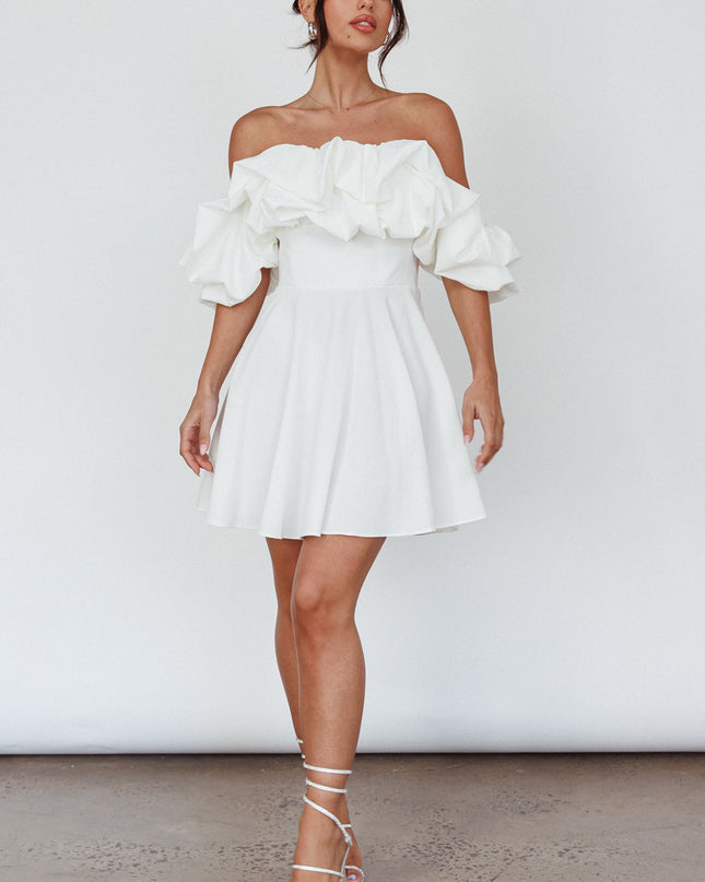 White Off-Shoulder A-Line Mini Dress
