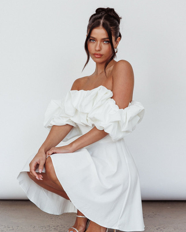 White Off-Shoulder A-Line Mini Dress