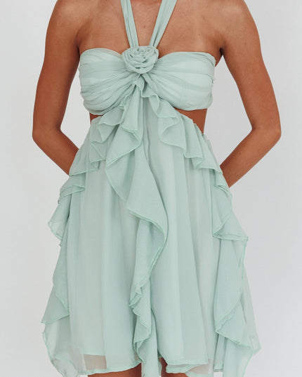 Sage Cut-Out Ruffle Mini Dress