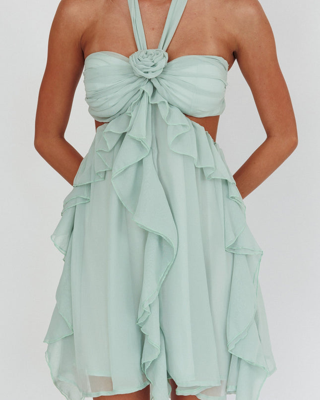 Sage Cut-Out Ruffle Mini Dress