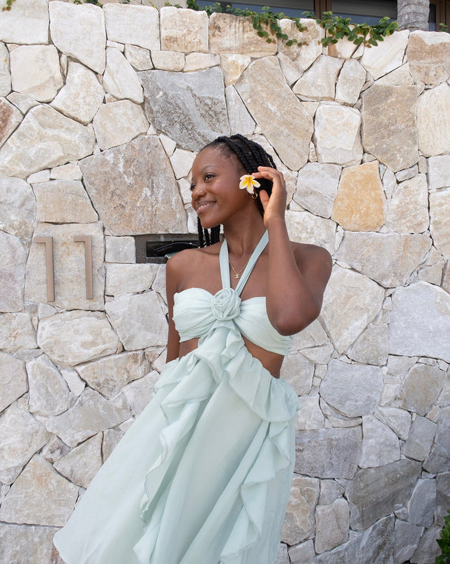 Sage Cut-Out Ruffle Mini Dress