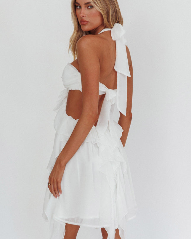 White Cut-Out Ruffle Mini Dress