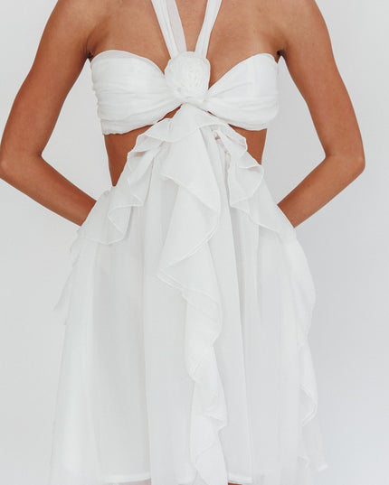 White Cut-Out Ruffle Mini Dress