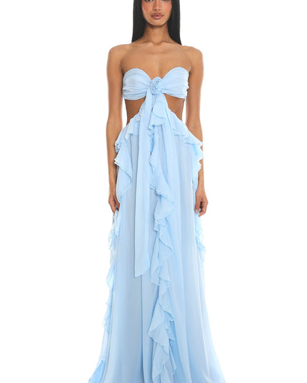 Ice Blue Cut-Out Ruffle Maxi Dress