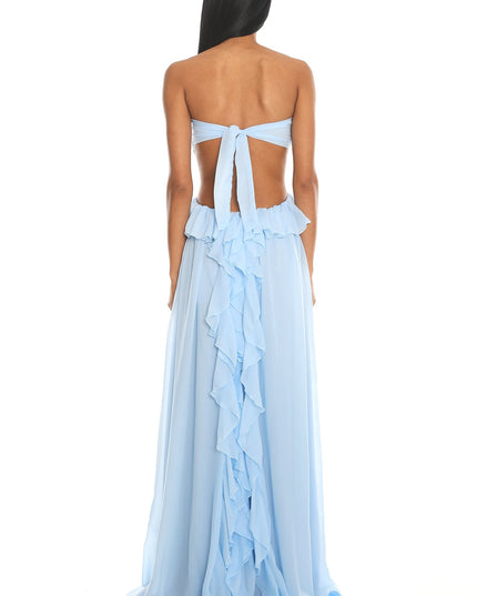 Ice Blue Cut-Out Ruffle Maxi Dress