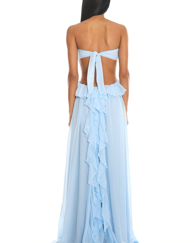 Ice Blue Cut-Out Ruffle Maxi Dress