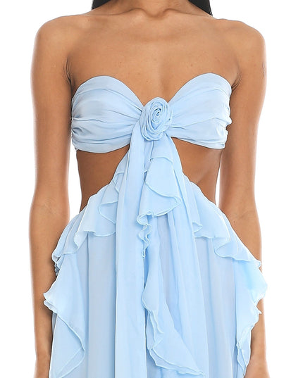 Ice Blue Cut-Out Ruffle Maxi Dress