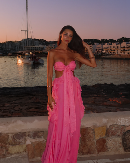 Fuchsia Cut-Out Ruffle Maxi Dress