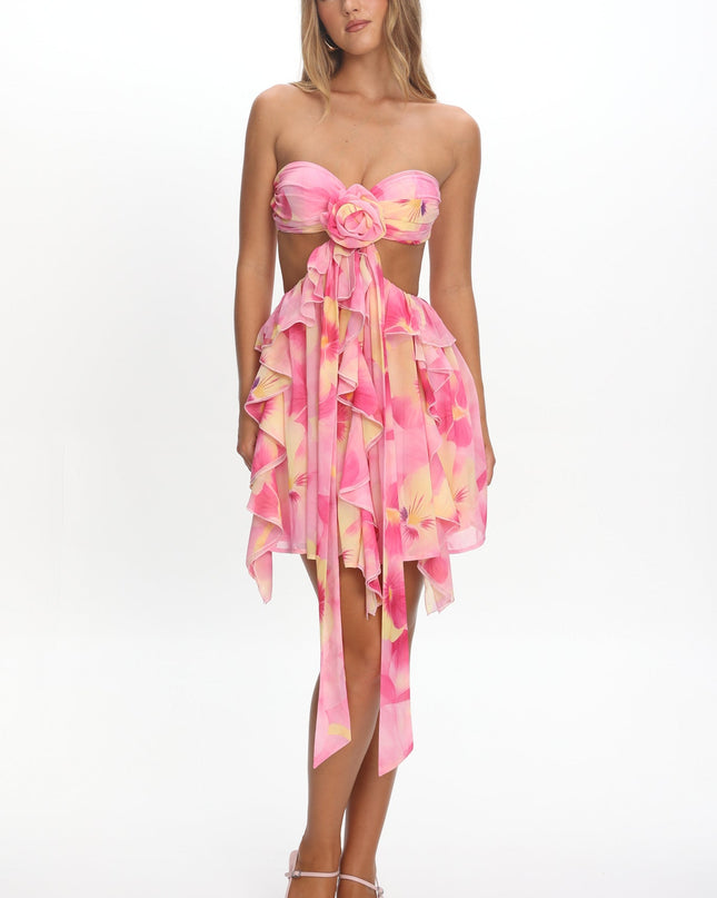 Pink Cut-Out Ruffle Mini Dress Print