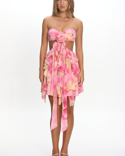 Pink Cut-Out Ruffle Mini Dress Print
