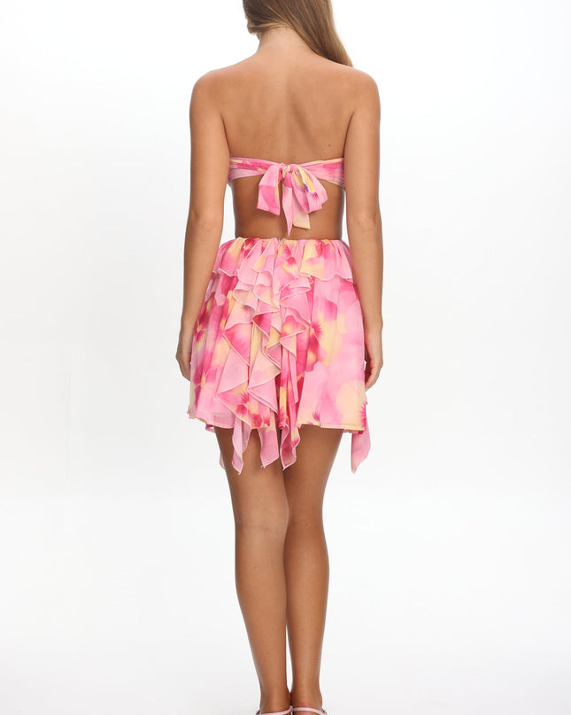 Pink Cut-Out Ruffle Mini Dress Print