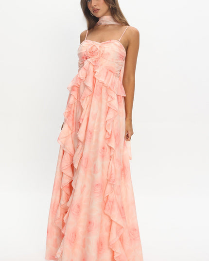 Floral Ruffle Halter Maxi Dress