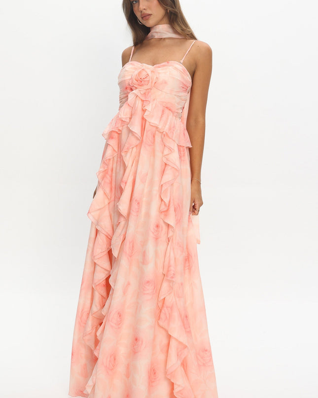 Floral Ruffle Halter Maxi Dress
