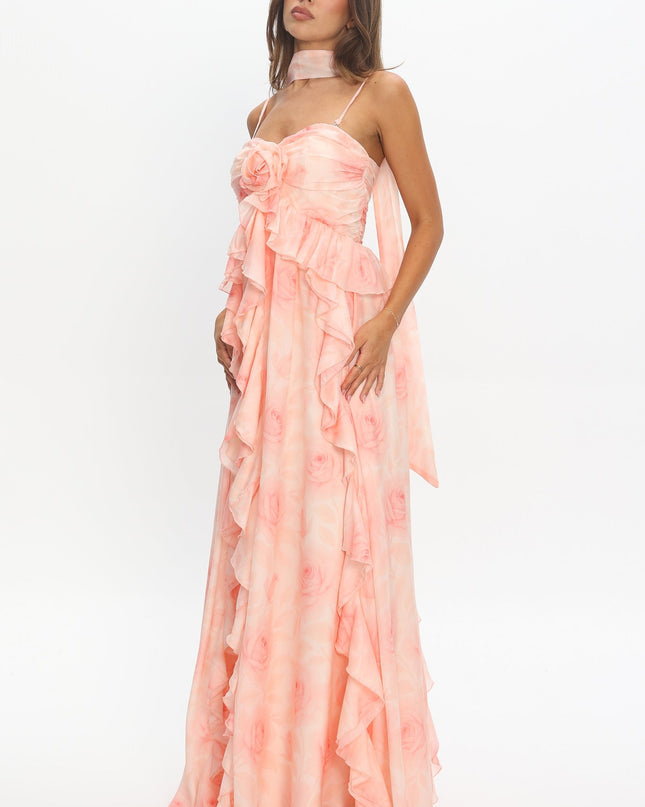 Floral Ruffle Halter Maxi Dress