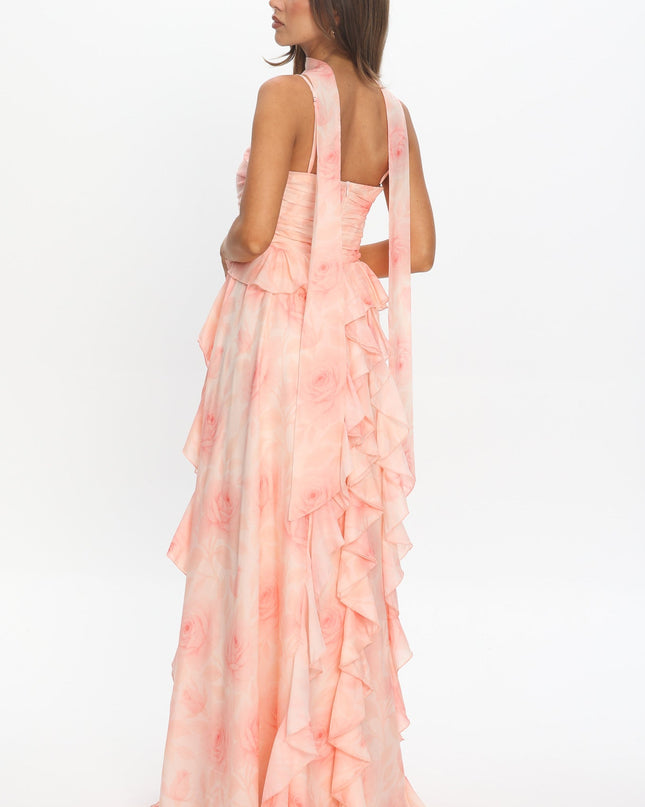 Floral Ruffle Halter Maxi Dress