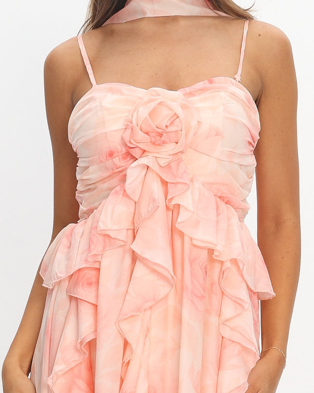Floral Ruffle Halter Maxi Dress