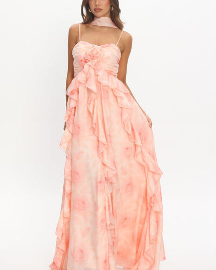 Floral Ruffle Halter Maxi Dress