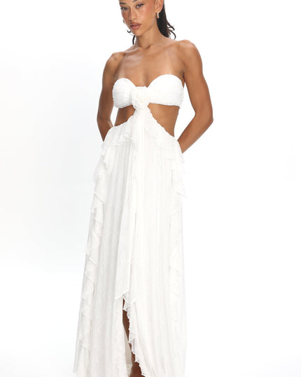 White Cut-Out Ruffle Dress Lace