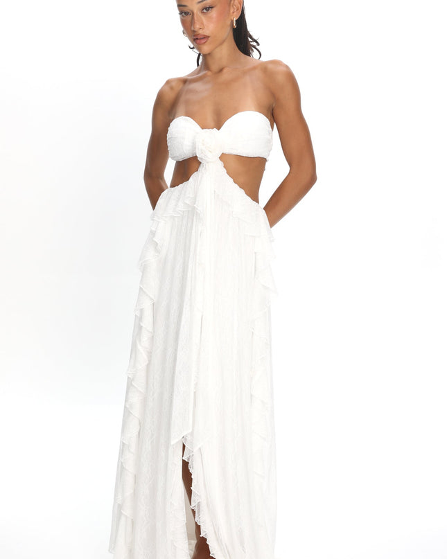 White Cut-Out Ruffle Dress Lace