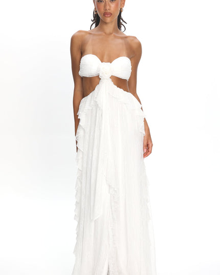 White Cut-Out Ruffle Dress Lace