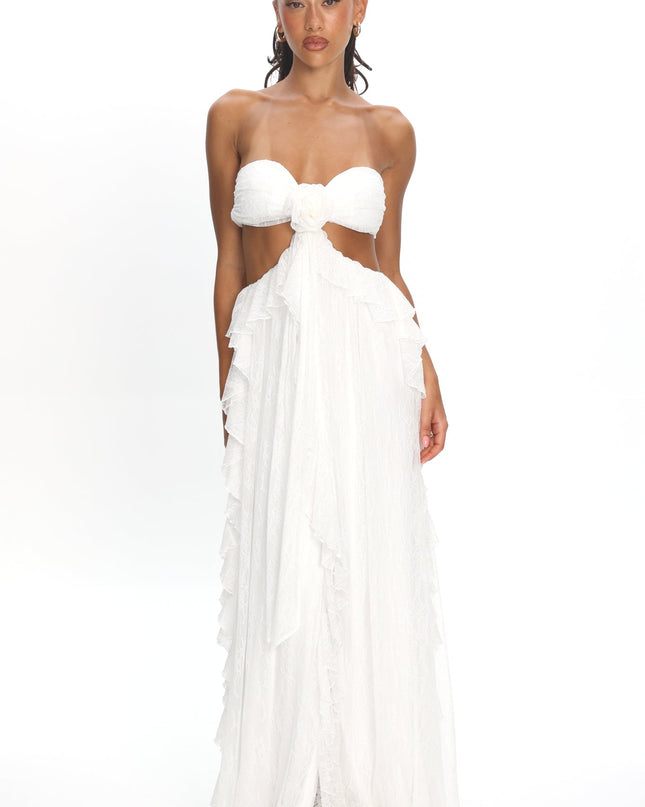 White Cut-Out Ruffle Dress Lace