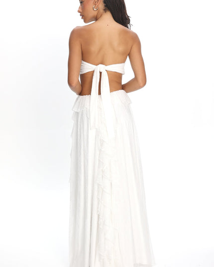 White Cut-Out Ruffle Dress Lace