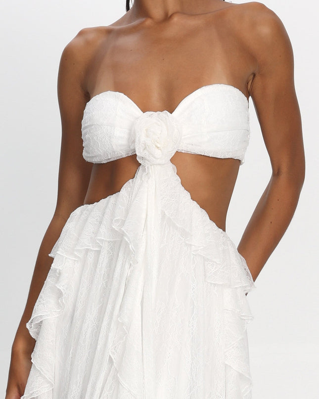 White Cut-Out Ruffle Dress Lace