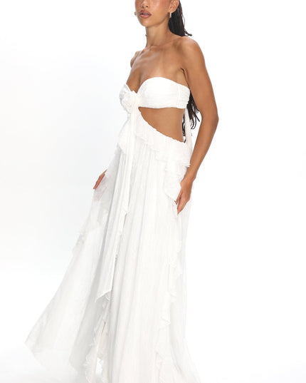 White Cut-Out Ruffle Dress Lace