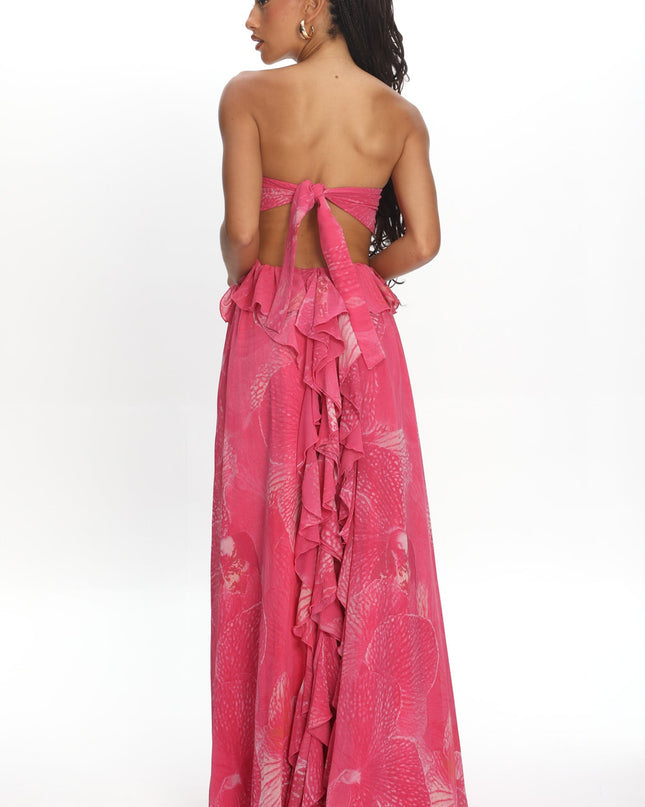 Pink Cut-Out Ruffle Maxi Dress Print