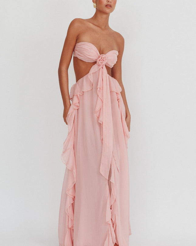 Blush Cut-Out Ruffle Maxi Dress