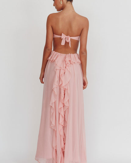 Blush Cut-Out Ruffle Maxi Dress