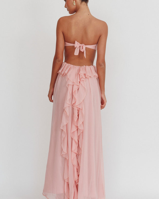 Blush Cut-Out Ruffle Maxi Dress