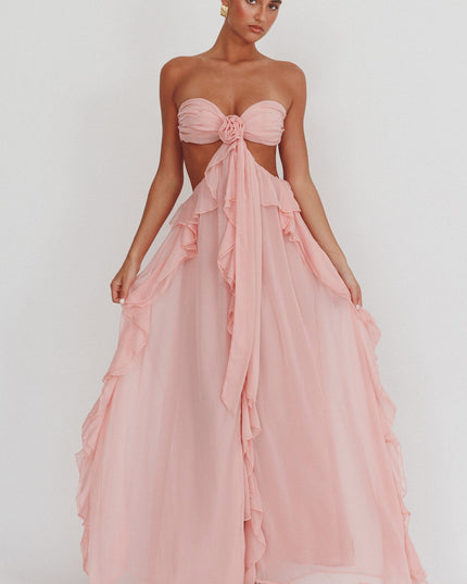 Blush Cut-Out Ruffle Maxi Dress