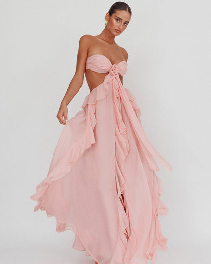Blush Cut-Out Ruffle Maxi Dress