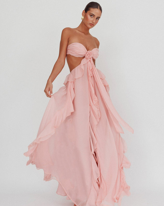 Blush Cut-Out Ruffle Maxi Dress