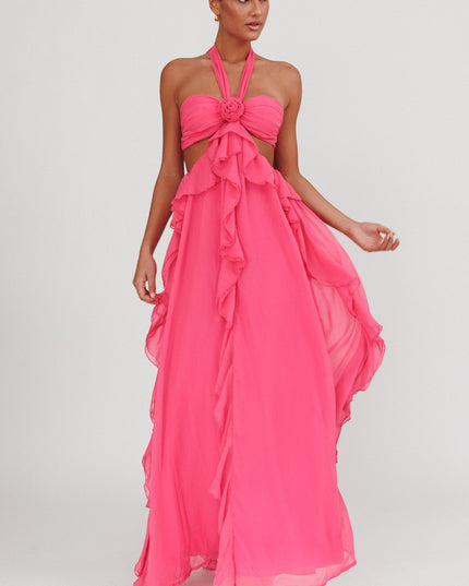 Fuchsia Cut-Out Ruffle Maxi Dress
