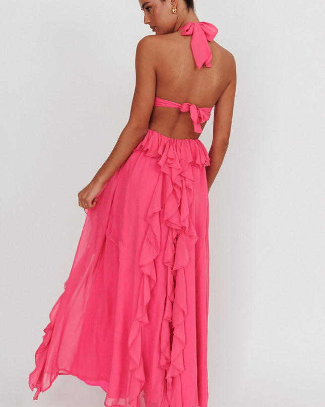 Fuchsia Cut-Out Ruffle Maxi Dress