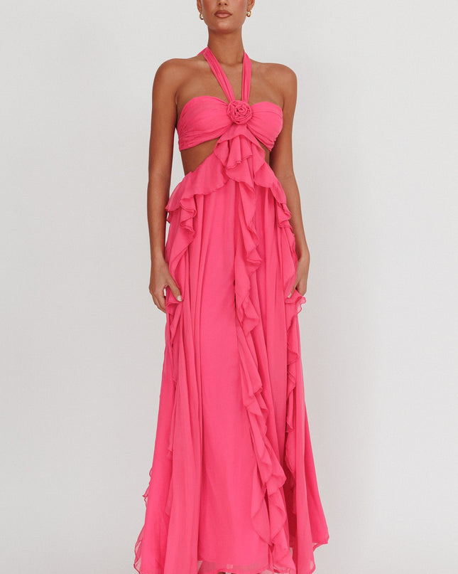 Fuchsia Cut-Out Ruffle Maxi Dress