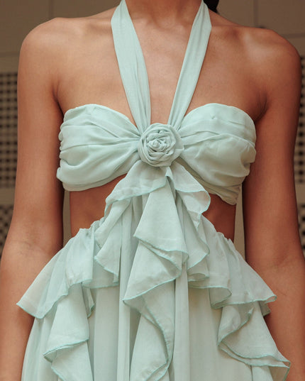 Sage Cut-Out Ruffle Maxi Dress