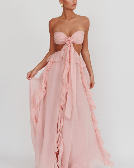 Blush Cut-Out Ruffle Maxi Dress