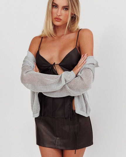 Silver Metallic Knit Cardigan