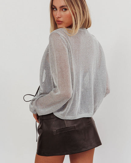 Silver Metallic Knit Cardigan