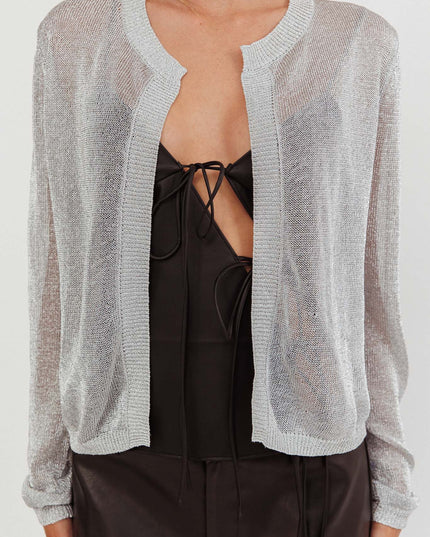 Silver Metallic Knit Cardigan