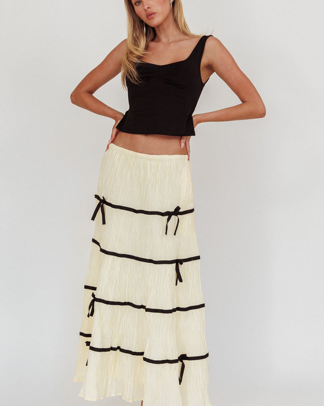 Natural Love Contrast Bow A-Line Maxi Skirt